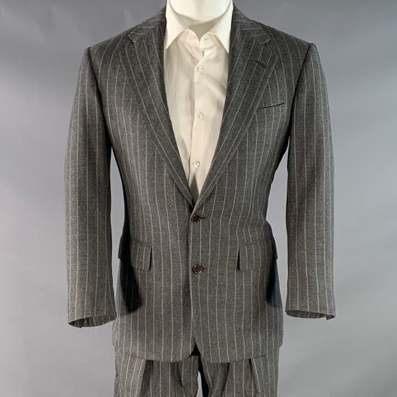 RALPH LAUREN Size 39 Grey Chalkstripe Wool Notch Lapel Pleated Suit - Picture 1 of 11